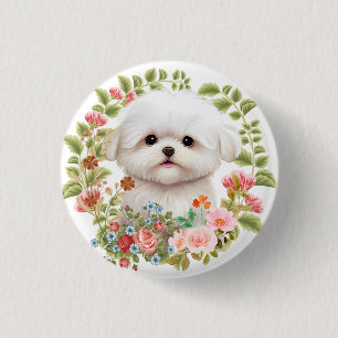 Adorable Maltese Puppy in Bloom, Maltese Dog lover 3 Cm Round Badge