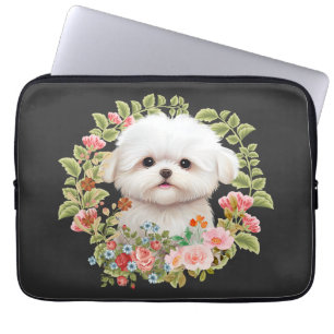 Adorable Maltese Puppy in Bloom, Maltese Dog lover Laptop Sleeve