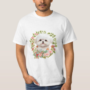 Adorable Maltese Puppy in Bloom, Maltese Dog lover T-Shirt