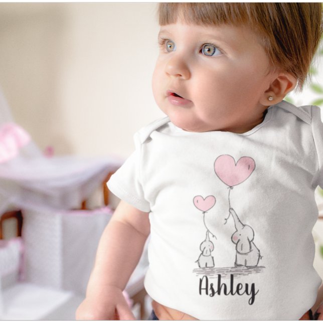 Adorable Mama and Baby Pink Elephant Baby Bodysuit (Creator Uploaded)