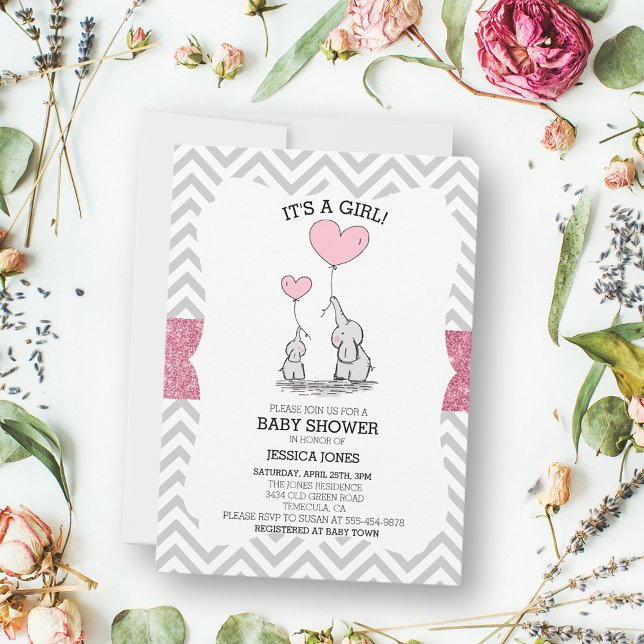 Adorable Mama & Baby Pink Elephants Baby Shower Invitation (Creator Uploaded)