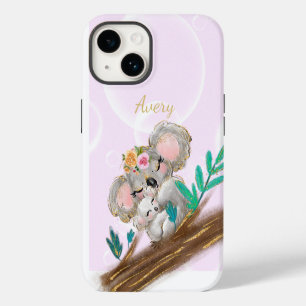 Adorable Mama Koala Bear, Baby Personalised Gold C iPhone 14 Case