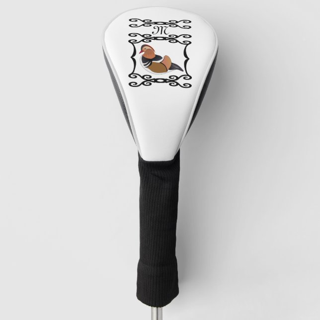 Adorable Mandarin Duck Cartoon Monogram Golf Head Cover (Front)