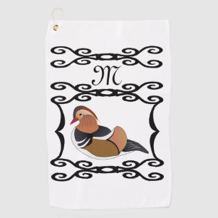Adorable Mandarin Duck Cartoon Monogram Golf Towel