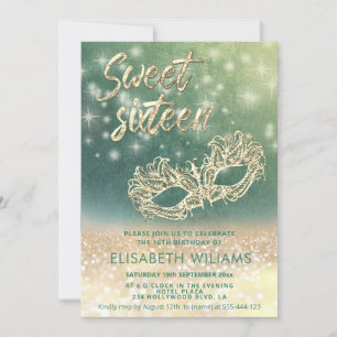 Adorable Masquerade charming glittery ombre green Invitation