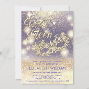 Adorable Masquerade charming glittery ombre lilac Invitation