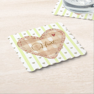 Adorable matching tartan heart and stripes paper coaster