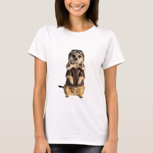 Adorable Meerkat Aviator in Vintage Leather Flight T-Shirt
