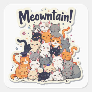 Adorable 'Meowntain' Funny Cat Stack Square Sticker