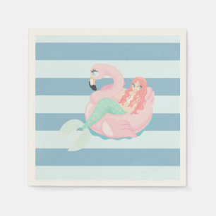 Adorable Mermaid on Light Blue  Stripes Napkin