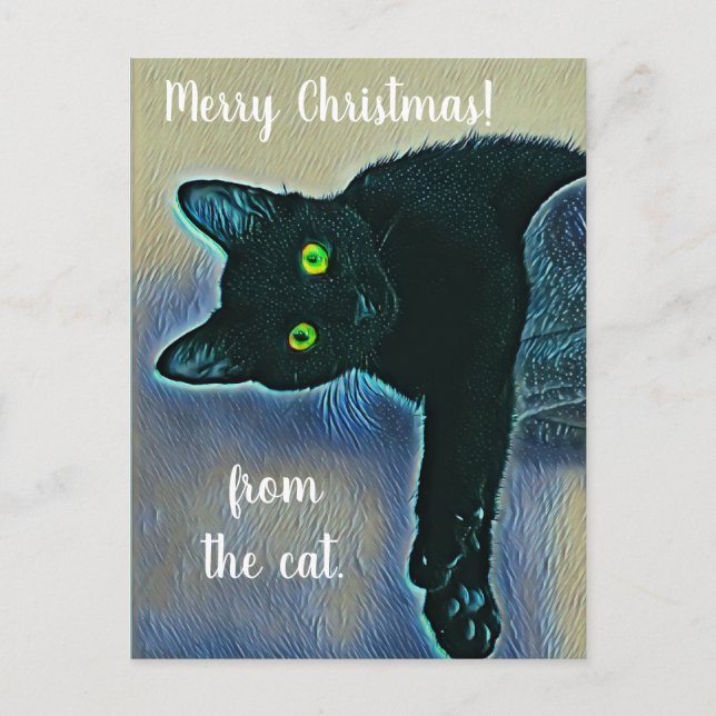 Adorable Merry Christmas Greetings from Black Cat Postcard (Front)