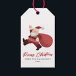 Adorable Merry Christmas Santa Gift Tags<br><div class="desc">Adorable,  cute Santa Claus with Merry Christmas in a whimsical calligraphy script on the front and a Christmas tree with ornaments and gift box on the back.  Insert your name and year of choice to make it your own.</div>