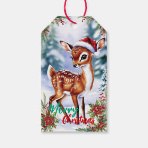 adorable Merry Christmas white winter deer fawn Gift Tags