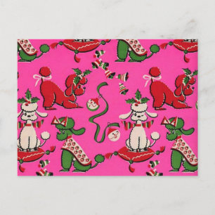 Adorable Mid-century MCM holiday poodles on Pink Postcard