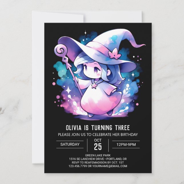 Adorable Minimalist Wizard Birthday Invitation (Front)