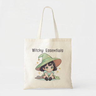 Adorable Mint Green Kawaii Baby Witch Girl  Tote Bag