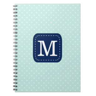 Adorable Mint Polka Dots Navy Blue Monogram Spiral Notebook