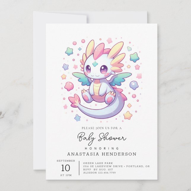 Adorable Modern Dragon Baby Shower Invitation (Front)