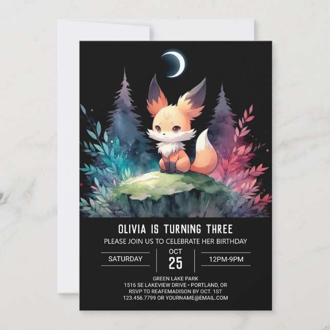 Adorable Modern Fox Birthday digital Invitation (Front)