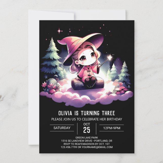 Adorable Modern Wizard Birthday Invitation (Front)