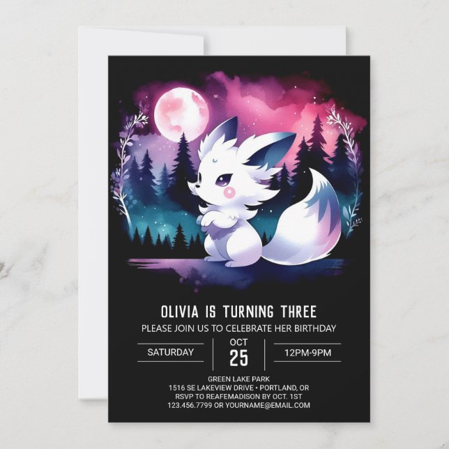 Adorable Modern Wolf Birthday Invitation (Front)