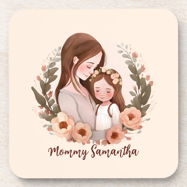 Adorable Mom and Daughter Bond - Floral Frame Coaster (Front)