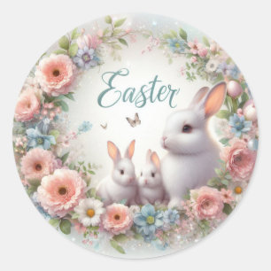 Adorable Momma and Baby Easter Bunnies  Classic Round Sticker