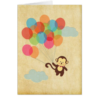 Adorable Monkey Flying Away with Balloons