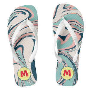 Adorable monogram l Beautiful marble l Blue Jandals