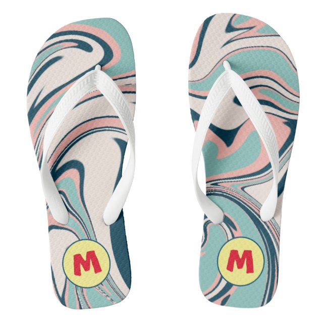 Adorable monogram l Beautiful marble l Blue Jandals (Footbed)