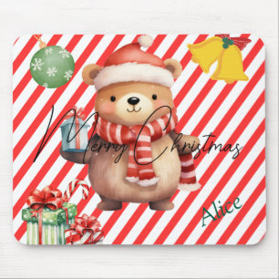 Adorable monogram Red white stripes Ornaments Mouse Pad