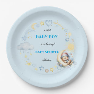 Adorable Moon Stars Sleepy Teddy Bear Paper Plate
