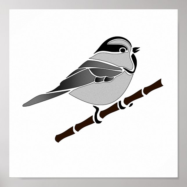 Adorable Mountain Chickadee Bird Illustrated Poster (Front)