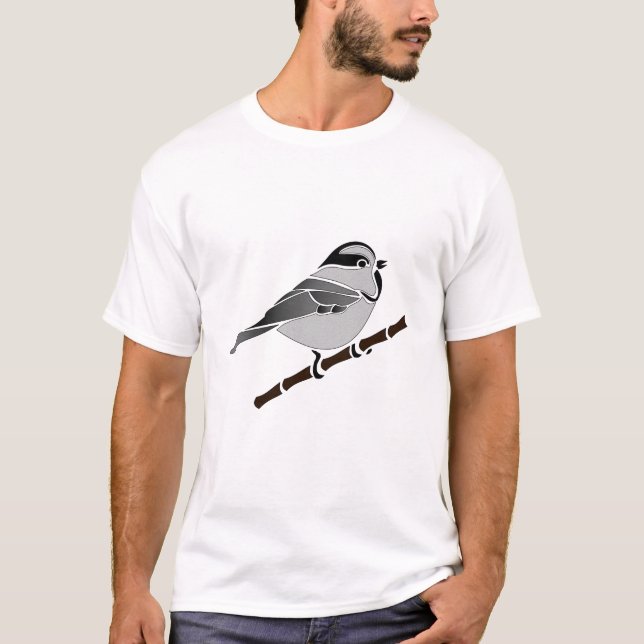 Adorable Mountain Chickadee Bird Illustrated T-Shirt (Front)
