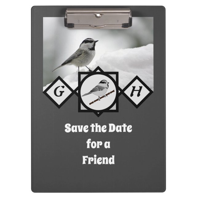 Adorable Mountain Chickadee Monogram Photo Clipboard (Front)