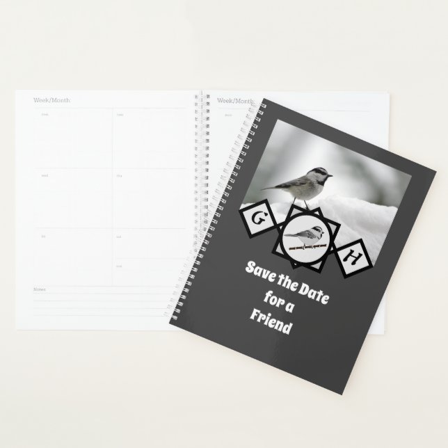Adorable Mountain Chickadee Monogram Photo Planner (Display)