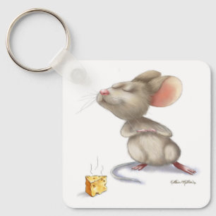 Adorable Mouse and Cheese Cartoon Key Ring
