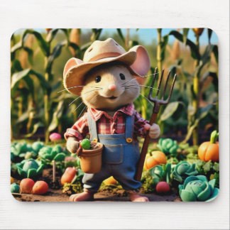 Adorable Mouse Farmer in Garden Mouse Pad