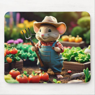 Adorable Mouse Farmer in Garden with Vegetables  Pad