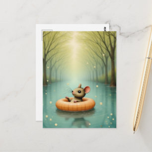 Adorable Mouse Floating on a Lake Postcard