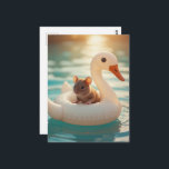 Adorable Mouse Floating on a Swan Float Postcard<br><div class="desc">An adorable little mouse floating on a swan floatie</div>