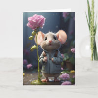 Adorable Mouse Flower Illustration Blank Greeting