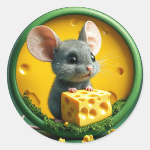 Adorable Mouse Holding Cheese Classic Round Sticker