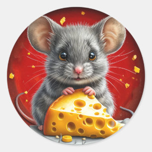 Adorable Mouse Holding Cheese Classic Round Sticker