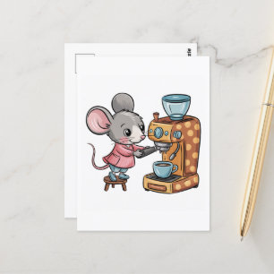 Adorable Mouse Making Coffee Postcard