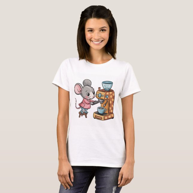 Adorable Mouse Making Coffee T-Shirt (Front Full)