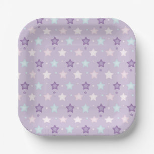 Adorable Multicolor Pastel Purple Star Paper Plate