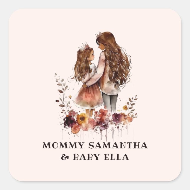 Adorable Mum and Daughter Bond (10) Square Sticker (Front)