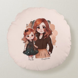 Adorable Mum and Daughter Bond (2) Round Cushion