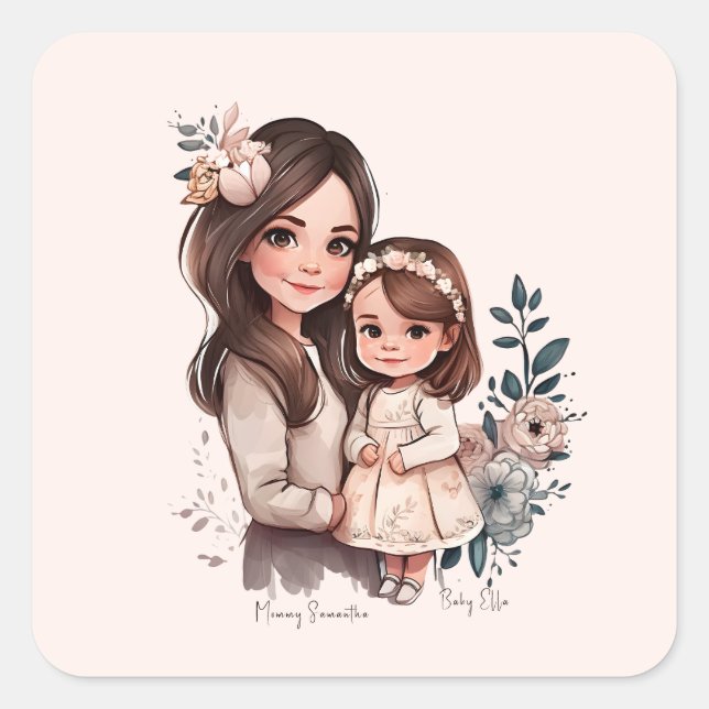 Adorable Mum and Daughter Bond (3) Square Sticker (Front)